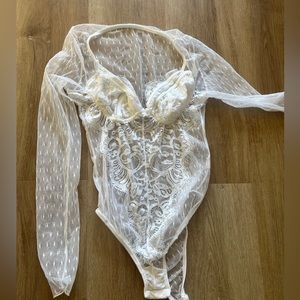 White Lace Corset Bodysuit Long Sleeve